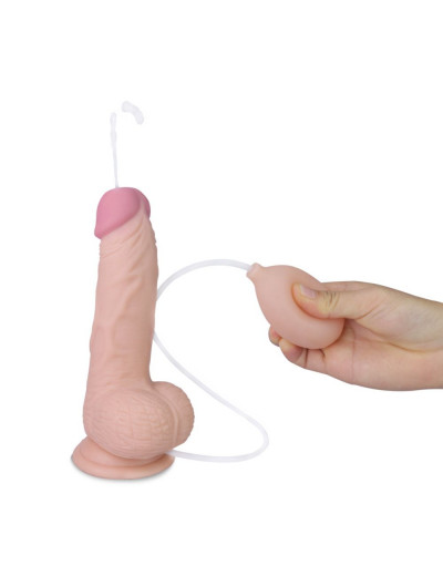 Телесный фаллоимитатор с имитацией эякуляции Soft Ejaculation Cock With Ball 8 - 17,8 см.