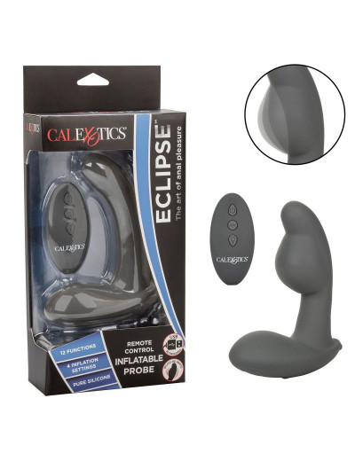 Серый стимулятор простаты Remote Control Inflatable Probe с вибрацией и функцией расширения - 11,5 см.
