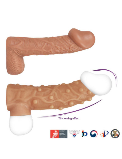 Телесная насадка с пупырышками и открытой головкой Nude Sleeve L - 14 см.