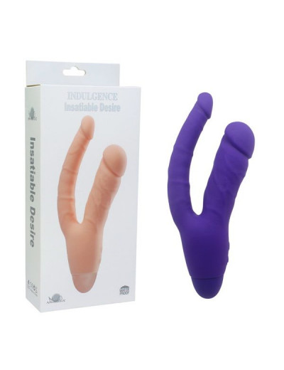 Фиолетовый двойной вибратор INDULGENCE Insatiable Desire - 21,5 см.