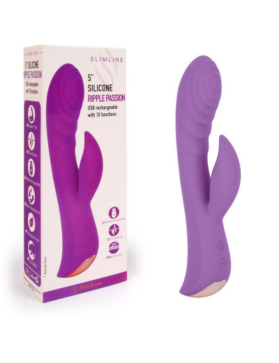 Фиолетовый вибромассажер-кролик 5  Silicone Ripple Passion - 19,1 см.
