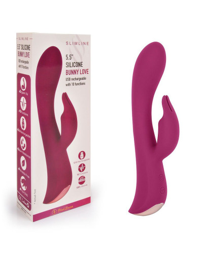 Бордовый вибромассажер-кролик 5  Silicone Bunny Love - 19,1 см.