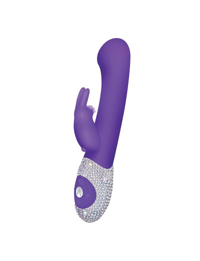 Фиолетовый вибромассажёр The G-spot Rabbit с украшенной стразами рукоятью - 22 см.
