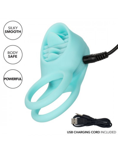 Голубое эрекционное виброкольцо Silicone Rechargeable French Kiss Enhancer