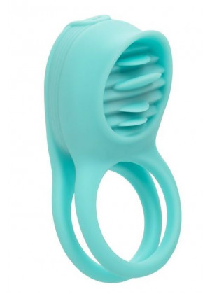 Голубое эрекционное виброкольцо Silicone Rechargeable French Kiss Enhancer
