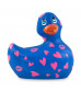 Синий вибратор-уточка I Rub My Duckie 2.0 Romance с розовым принтом