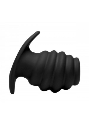 Большая черная анальная пробка Hive Ass Tunnel Silicone Ribbed Hollow Anal Plug Large - 9,65 см.
