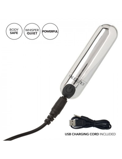 Серебристая перезаряжаемая вибропуля Rechargeable Hideaway Bullet - 7,5 см.