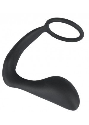 Чёрное эрекционное кольцо с анальной пробкой Black Velvets Ring   Plug