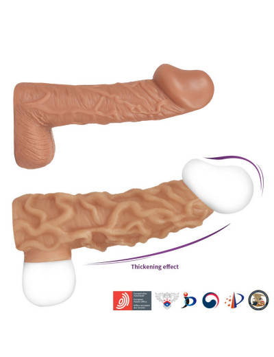 Телесная насадка с венками и открытой головкой Nude Sleeve L - 14 см.