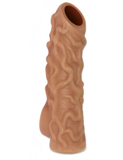 Телесная насадка с венками и открытой головкой Nude Sleeve L - 14 см.