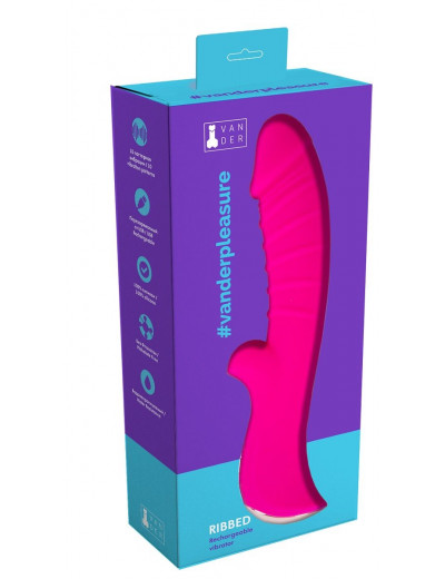 Ярко-розовый вибромассажёр с рёбрышками Ribbed - 18 см.