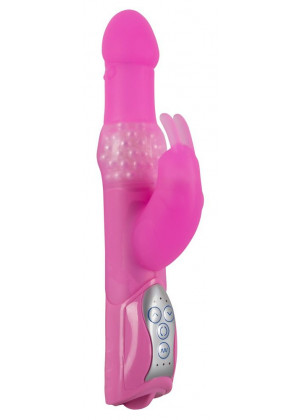 Розовый вибромассажёр с клиторальным отростком Rabbit Pearl - 26,5 см.
