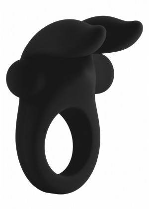 Черное эрекционное виброкольцо Bunny Silicone Cockring With Stimulating Ears