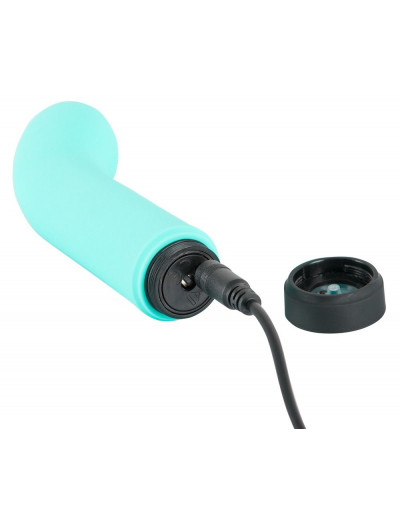 Бирюзовый мини-вибратор с загнутой головкой Power Vibe Curvy - 12 см.