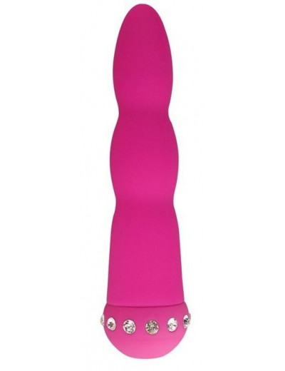 Розовый вибратор WAVY WAND со стразами - 14 см.