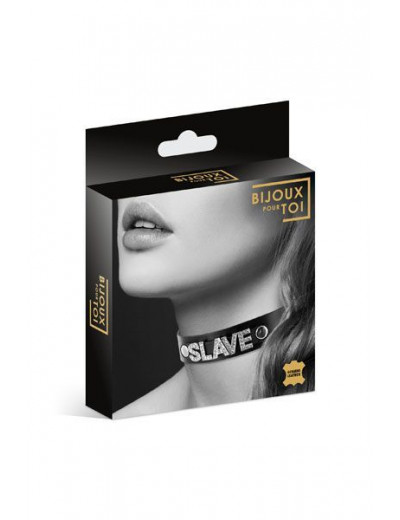 Чокер с надписью COLLIER STRASS SLAVE CUIR BOVIN