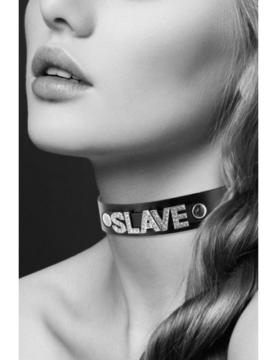Чокер с надписью COLLIER STRASS SLAVE CUIR BOVIN