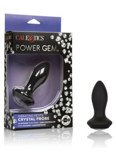 Черная анальная вибропробка с кристаллом Vibrating Petite Crystal Probe - 9,5 см.