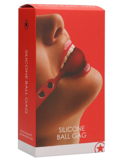 Красный силиконовый кляп-шарик Silicone Ball Gag с заклепками