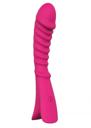 Розовый перезаряжаемый вибратор с ребрышками NAUGHTY BARONESS - 12,5 см.
