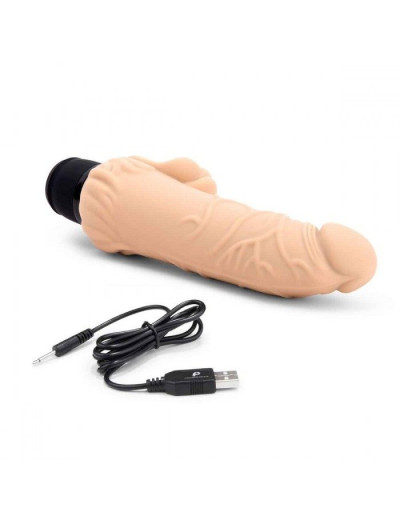 Телесный вибратор-раелистик с клиторальными лепестками 7  Realistic Vibrator - 21,5 см.