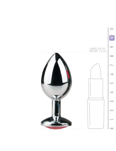 Серебристая анальная пробка Metal Butt Plug с розовым кристаллом - 8,4 см.