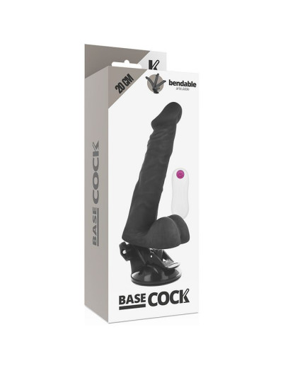 Черный вибратор на мощной присоске Basecock Realistic Vibrator Remote Control - 20 см.