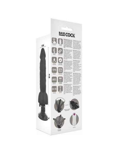 Черный вибратор на мощной присоске Basecock Realistic Vibrator Remote Control - 20 см.