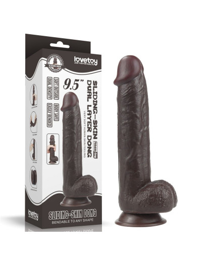 Коричневый фаллоимитатор Sliding-Skin Dong 9.5 - 24 см.
