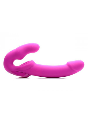 Розовый безремневой страпон с вибрацией Evoke Rechargeable Vibrating Strap On - 24,7 см.