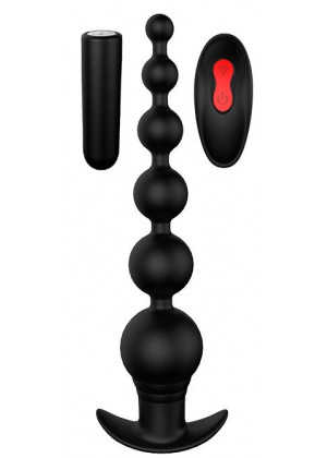 Черный анальный вибромассажер REMOTE GRADUATING BEADS - 20,7 см.