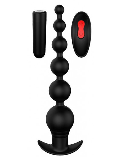 Черный анальный вибромассажер REMOTE GRADUATING BEADS - 20,7 см.