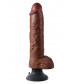 Коричневый вибратор-гигант со съёмной присоской 10  Vibrating Cock with Balls - 25,4 см.
