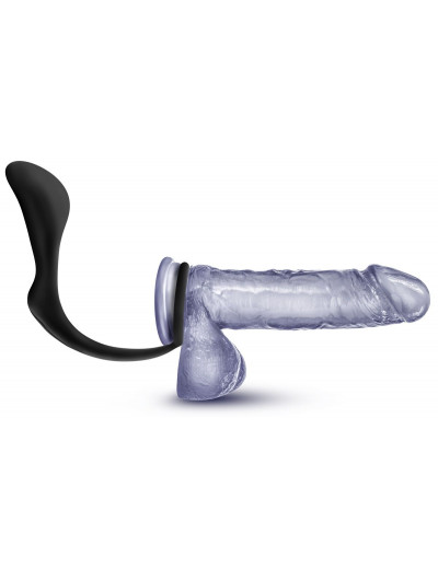 Черное эрекционное кольцо с анальным стимулятором Platinum Cock Ring Plug