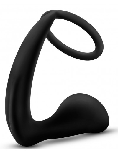 Черное эрекционное кольцо с анальным стимулятором Platinum Cock Ring Plug