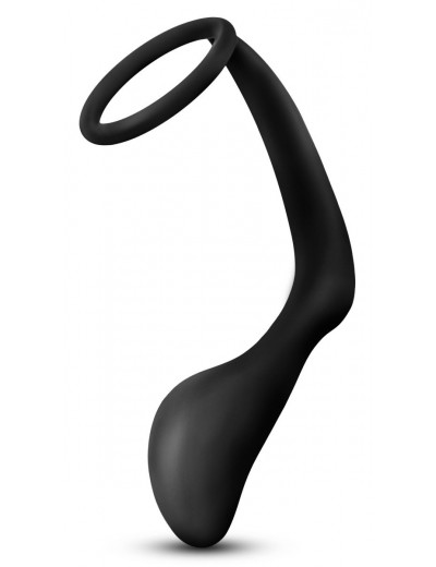 Черное эрекционное кольцо с анальным стимулятором Platinum Cock Ring Plug
