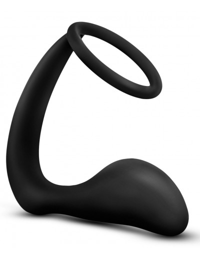 Черное эрекционное кольцо с анальным стимулятором Platinum Cock Ring Plug