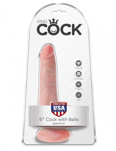 Телесный фаллоимитатор с мошонкой и присоской 6  Cock with Balls - 17,8 см.