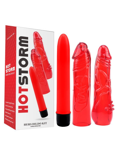 Красный классический вибратор с 2 сменными насадками Hers Dildo Kit