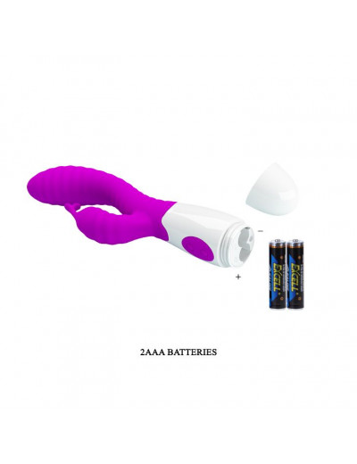 Лиловый вибратор с клиторальным отростком и ребрами Pete - 20 см.