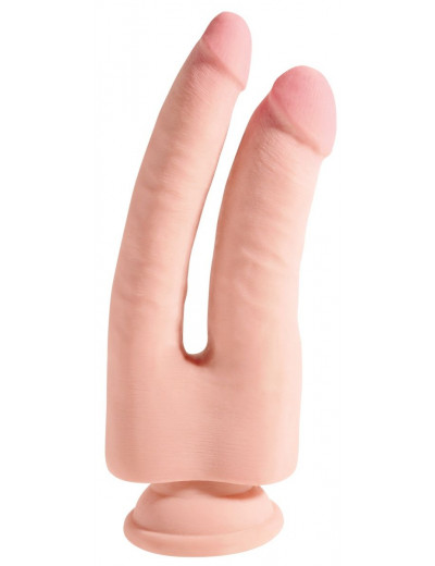 Телесный фаллоимитатор на присоске 9.5  Triple Density Double Penetrator - 24,1 см.