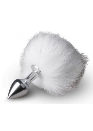 Серебристая анальная пробка с белым хвостиком Bunny Tail Plug