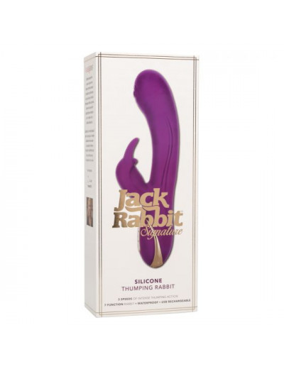Фиолетовый вибратор-кролик Signature Silicone Thumping Rabbit с пульсирующим воздействием - 22,75 см.