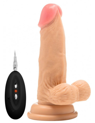 Телесный вибратор-реалистик Vibrating Realistic Cock 6  With Scrotum - 15 см.