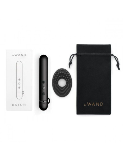Черный мини-вибратор Le Wand Baton с текстурированной насадкой - 11,9 см.