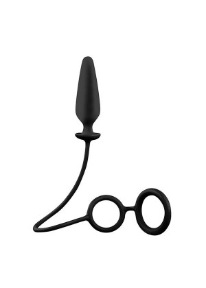 Чёрное эрекционное кольцо с подхватом и анальным стимулятором MENZSTUFF 3.5INCH DOUBLE RING ANAL PLUG