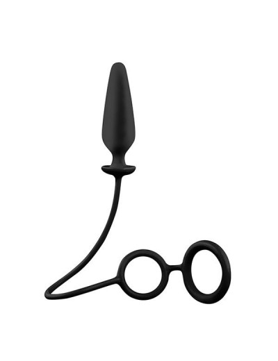 Чёрное эрекционное кольцо с подхватом и анальным стимулятором MENZSTUFF 3.5INCH DOUBLE RING ANAL PLUG