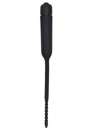 Черный стимулятор уретры с вибрацией Silicone Vibrating Bullet Plug With Beaded Tip