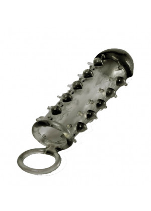 Дымчатая стимулирующая насадка с закрытой головкой SAMURAI PENIS SLEEVE BLACK - 14,5 см.